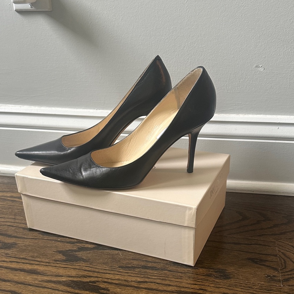 Jimmy Choo Black Leather Stiletto Heels - Picture 3 of 16
